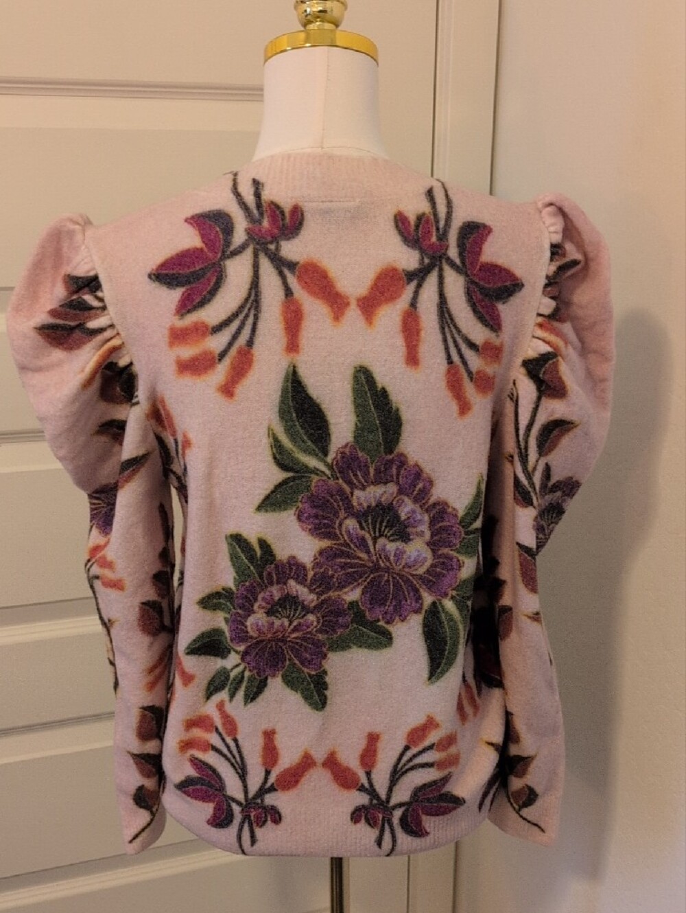 FARM RIO Sweater Winter Garden Floral Puff Sleeve Alpaca Blend Size Medium - Picture 5 of 13